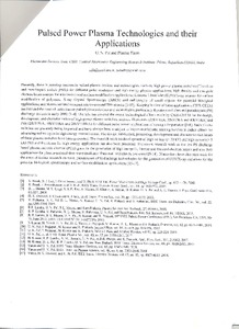 Pulsed Power Plasma Technologies and their Applications - IR@CSIR-CEERI